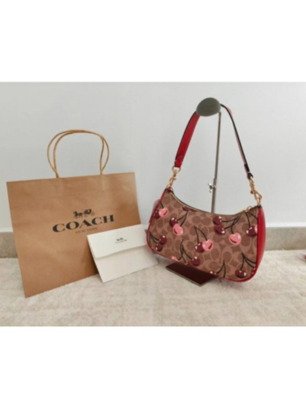 Model CY694 Teri Shoulder In Signature Canvas With Cherry Print CY694